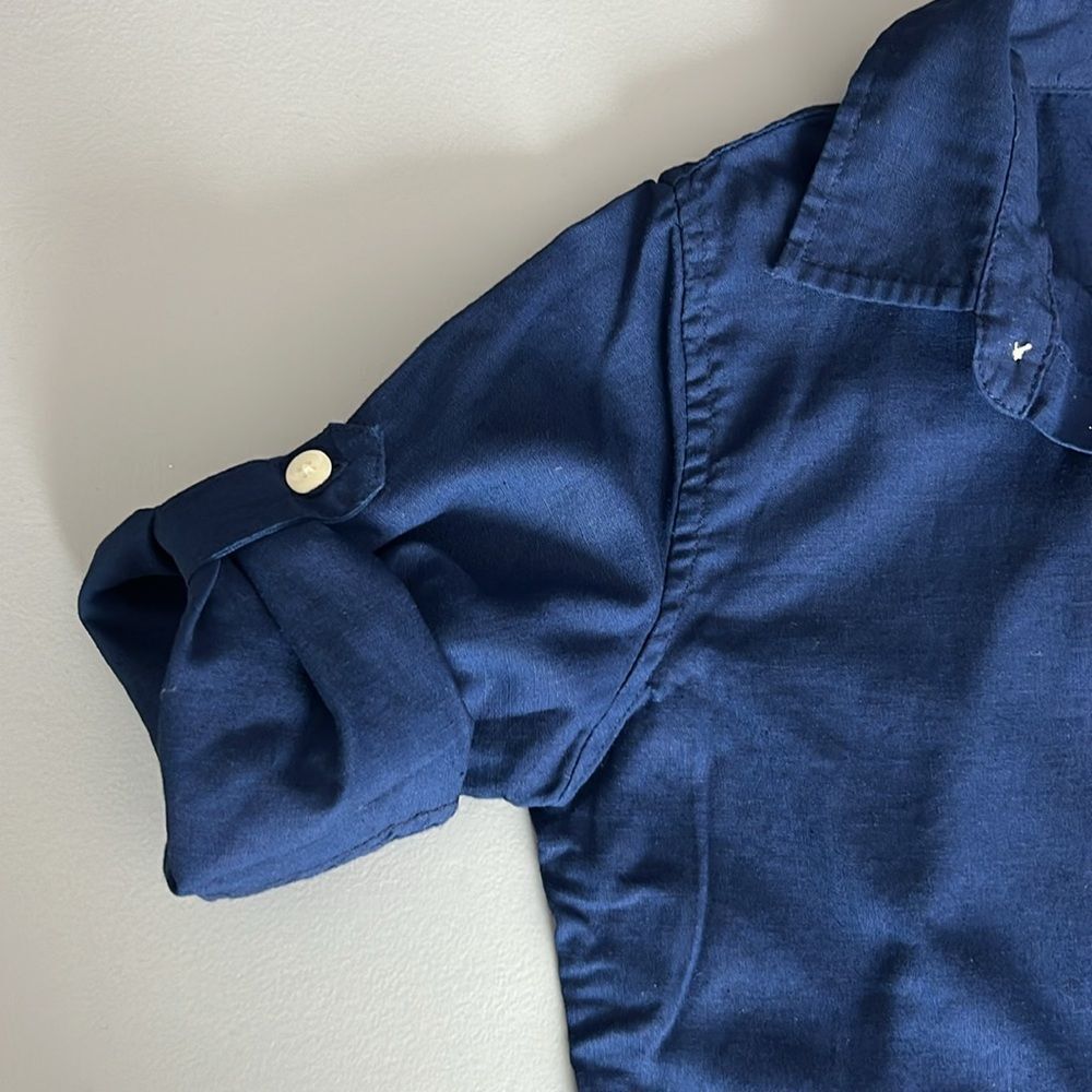 GAP Blue Button Down Shirt Long Sleeve Linen Cotton Blend - Picture 7 of 7